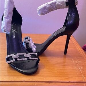 Lauren Lorraine Black Heels with Rhinestone Chain